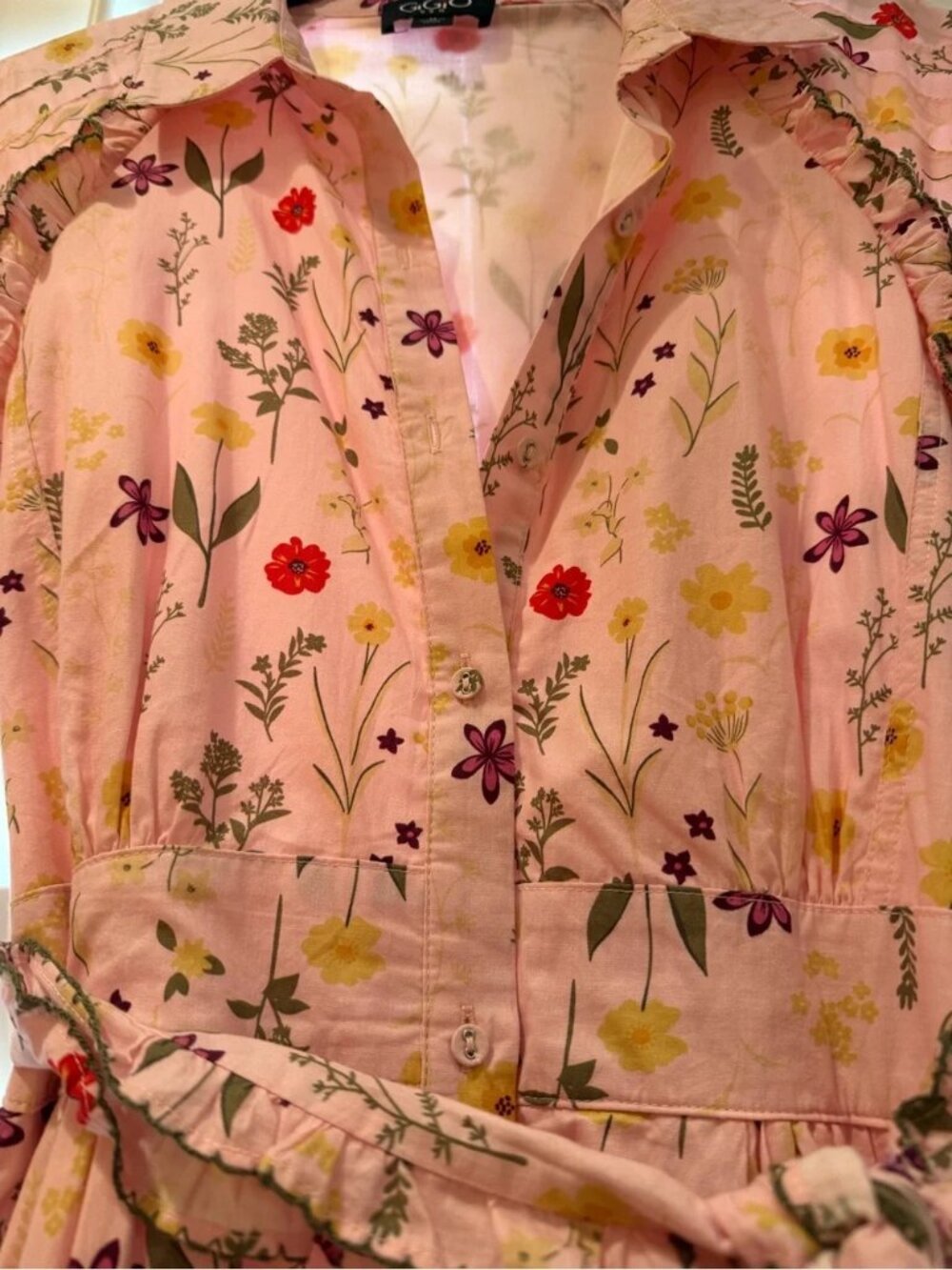 Pink Floral Maxi Dress with Tie Waist, size M - Picture 3 of 4